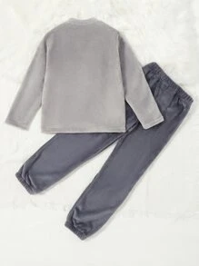 Boys' (little) Plush Letter Embroidered Homewear Set - Multicolor - View 2