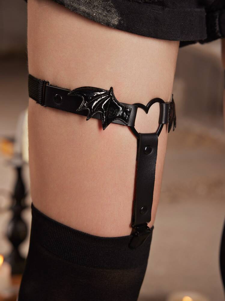 ROMWE Goth 2 pièces Porte-jarretelles à anneau cœur et chauve souris - Noir - Voir 4
