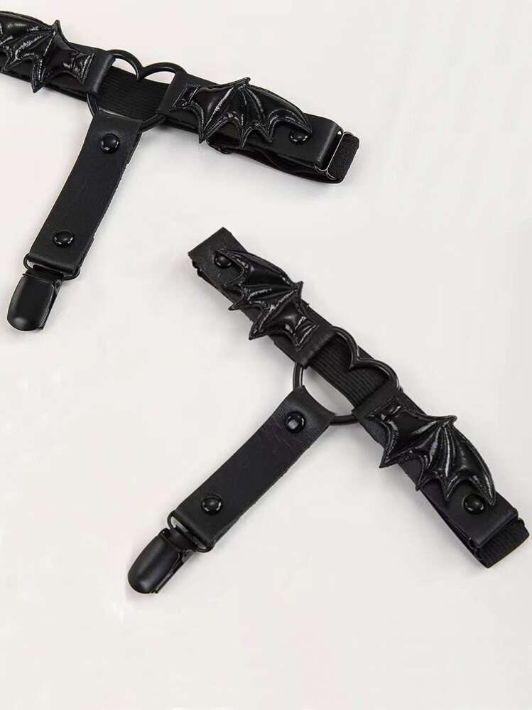 ROMWE Goth 2 pièces Porte-jarretelles à anneau cœur et chauve souris - Noir - Voir 6