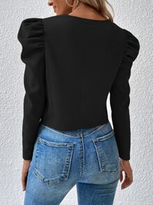 EMERY ROSE Cazadora de manga gigot con cremallera - Negro - Ver 2