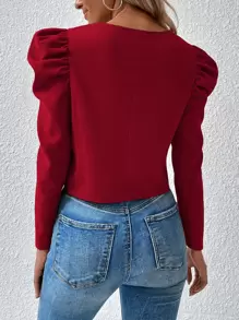 EMERY ROSE 羊腿袖拉链夹克，适合新年服装，秋冬服装，女士 - 紅色 - 查看 2