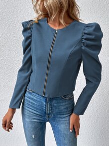 EMERY ROSE Gigot Sleeve Zipper Up Jacket Fall Winter Cloth For Women