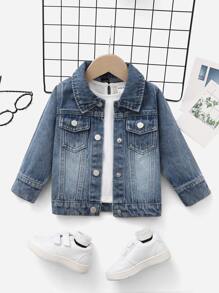 Baby Boy Flap Pocket Denim Jacket - Medium Wash - View 1