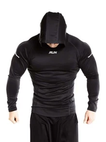 Manfinity Fitness Men Reflective Letter Graphic Raglan Sleeve Sports Sweatshirt - Black - View 1