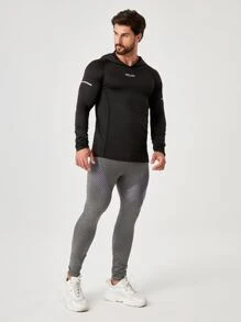 Manfinity Fitness Men Reflective Letter Graphic Raglan Sleeve Sports Sweatshirt - Black - View 3