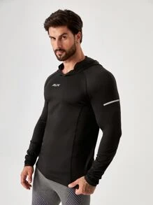 Manfinity Fitness Men Reflective Letter Graphic Raglan Sleeve Sports Sweatshirt - Black - View 4