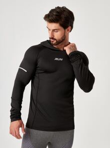 Manfinity Fitness Men Reflective Letter Graphic Raglan Sleeve Sports Sweatshirt - Black - View 5