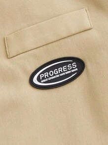 SHEIN EZwear Letter Patched Flap Detail Blazer - Khaki - View 3