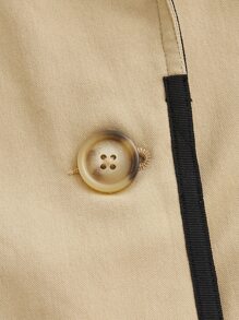 SHEIN EZwear Letter Patched Flap Detail Blazer - Khaki - View 4