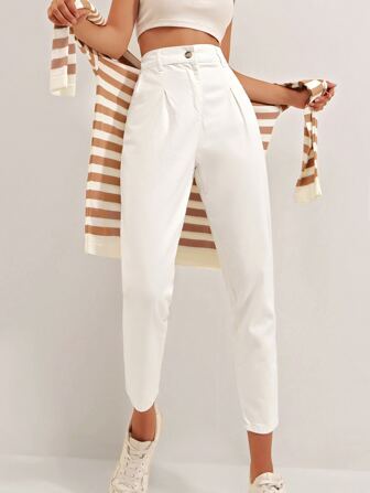 RueChic Pantalones unicolor con bolsillo oblicuo