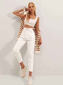 RueChic Solid Slant Pocket Trousers - White - View 3