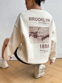 SHEIN Unity 標語和手掌圖案加絨內裏運動衫 - 杏色 - 查看 5