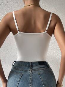 SHEIN Privé Hook And Eye Lace Cami Bodysuit - White - View 2