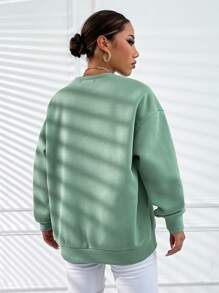 SHEIN Unity Letter Graphic Drop Shoulder Pullover - Mint Green - View 2