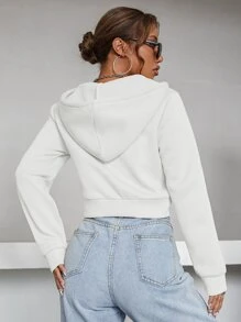 SHEIN x Carly Lawrence Lunelith SHEIN Lunessa Zipper Up Drawstring Crop Hoodie,Ladies Spring/Fall Casual Drawstring,Zipper Long Sleeve Hooded Regular Fit Crop White Regular Sleeve Zip Up Women Hoodies,Long Sleeve Tops Graduation,Back To School Outfits,Graduation,Teacher Outfits For Women,Back To School Pullover