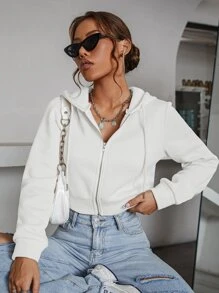 SHEIN x Carly Lawrence Lunelith SHEIN Lunessa Zipper Up Drawstring Crop Hoodie,Ladies Spring/Fall Casual Drawstring,Zipper Long Sleeve Hooded Regular Fit Crop White Regular Sleeve Zip Up Women Hoodies,Long Sleeve Tops Graduation,Back To School Outfits,Graduation,Teacher Outfits For Women,Back To School Pullover
