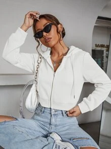 SHEIN x Carly Lawrence Lunelith SHEIN Lunessa Zipper Up Drawstring Crop Hoodie,Ladies Spring/Fall Casual Drawstring,Zipper Long Sleeve Hooded Regular Fit Crop White Regular Sleeve Zip Up Women Hoodies,Long Sleeve Tops Graduation,Back To School Outfits,Graduation,Teacher Outfits For Women,Back To School Pullover