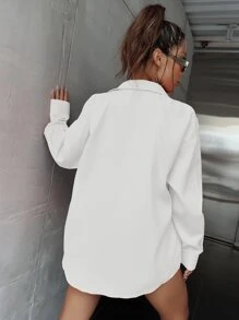 SHEIN Unity Patched Detail Pocket Drop Shoulder Shirt - White - View 2