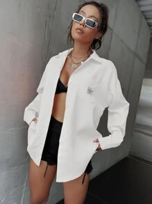 SHEIN Unity Patched Detail Pocket Drop Shoulder Shirt - White - View 3