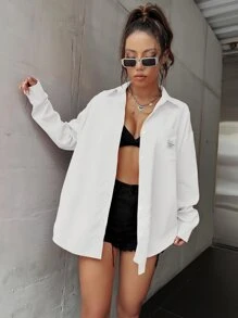 SHEIN Unity Patched Detail Pocket Drop Shoulder Shirt - White - View 4