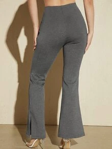SHEIN Split Hem Flare Leg Trousers - Grey - View 2
