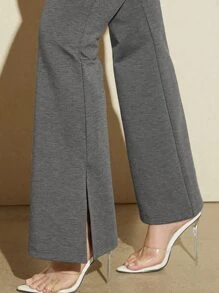 SHEIN Split Hem Flare Leg Trousers - Grey - View 3