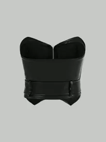 SHEIN MOD Áo nữ Bất đối xứng Thắt lưng Dây kéo Thùa khuyết màu trơn Gợi cảm - màu đen - Xem 7