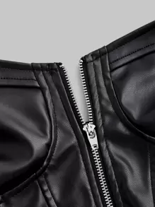 SHEIN MOD Áo nữ Bất đối xứng Thắt lưng Dây kéo Thùa khuyết màu trơn Gợi cảm - màu đen - Xem 5