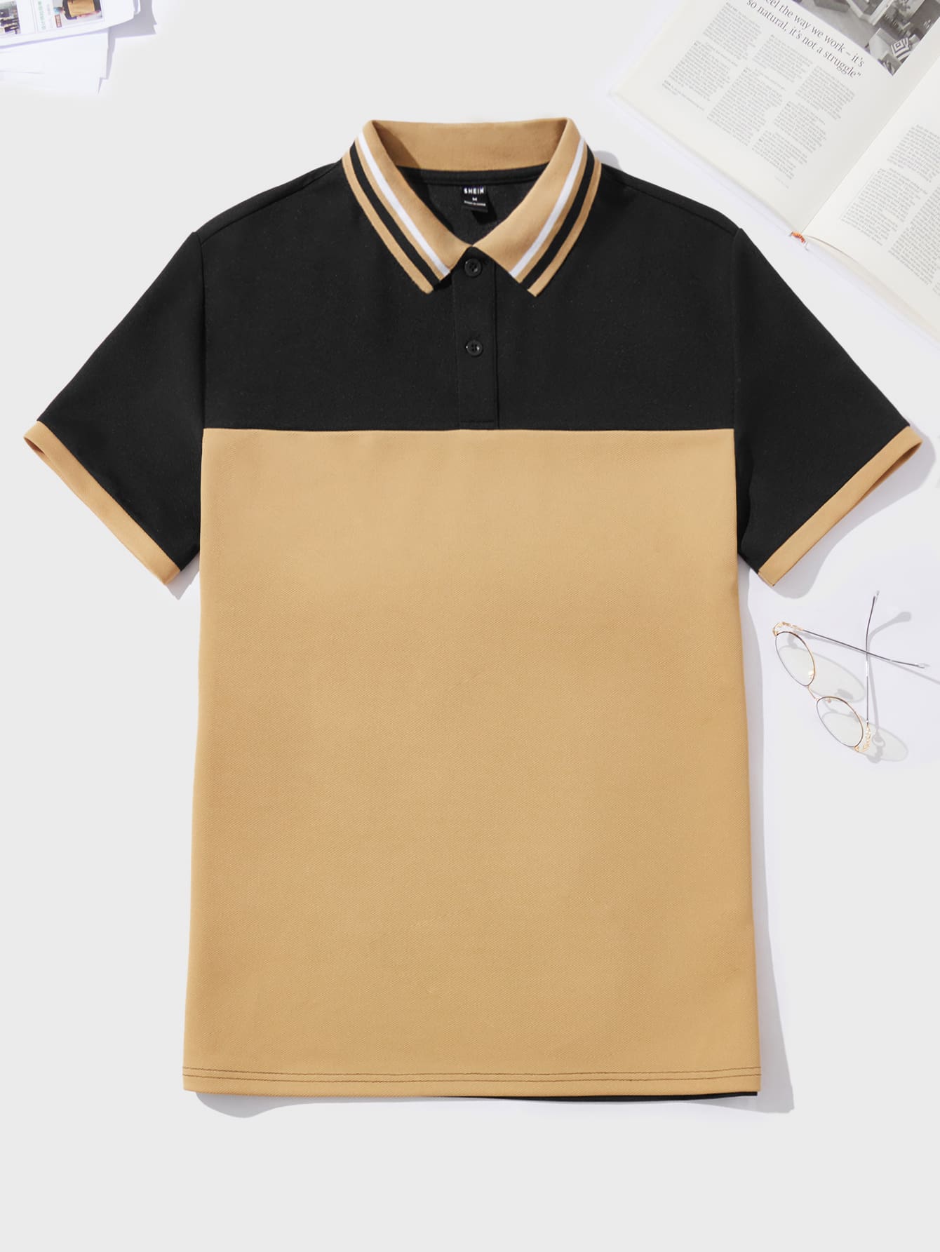 Manfinity Men Striped Trim Colourblock Polo Shirt - Multicolor - View 1