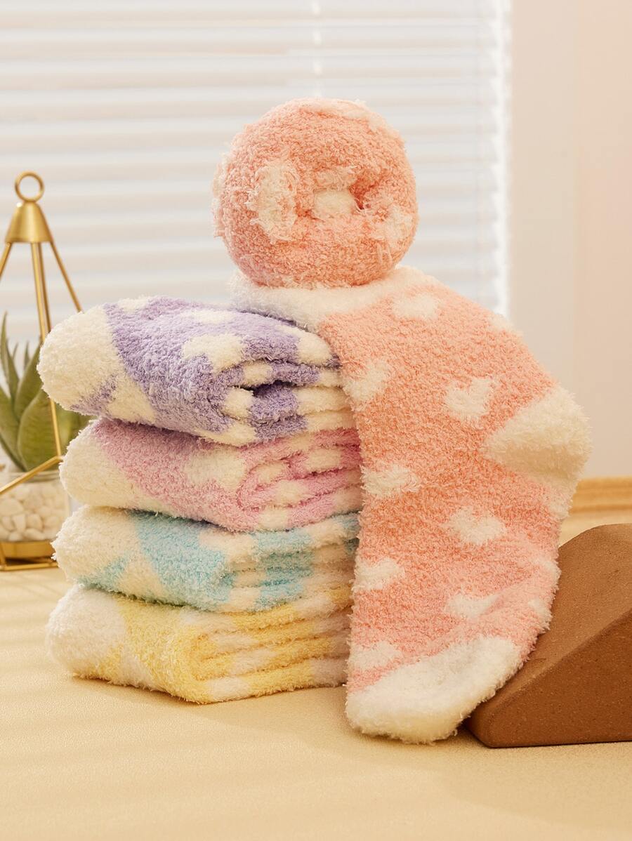 5雙愛心圖案中筒襪 - 彩色 - 查看 1