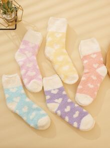 5雙愛心圖案中筒襪 - 彩色 - 查看 3