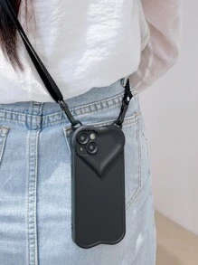 Vỏ điện thoại trơn có dây buộc - màu đen - Xem 3