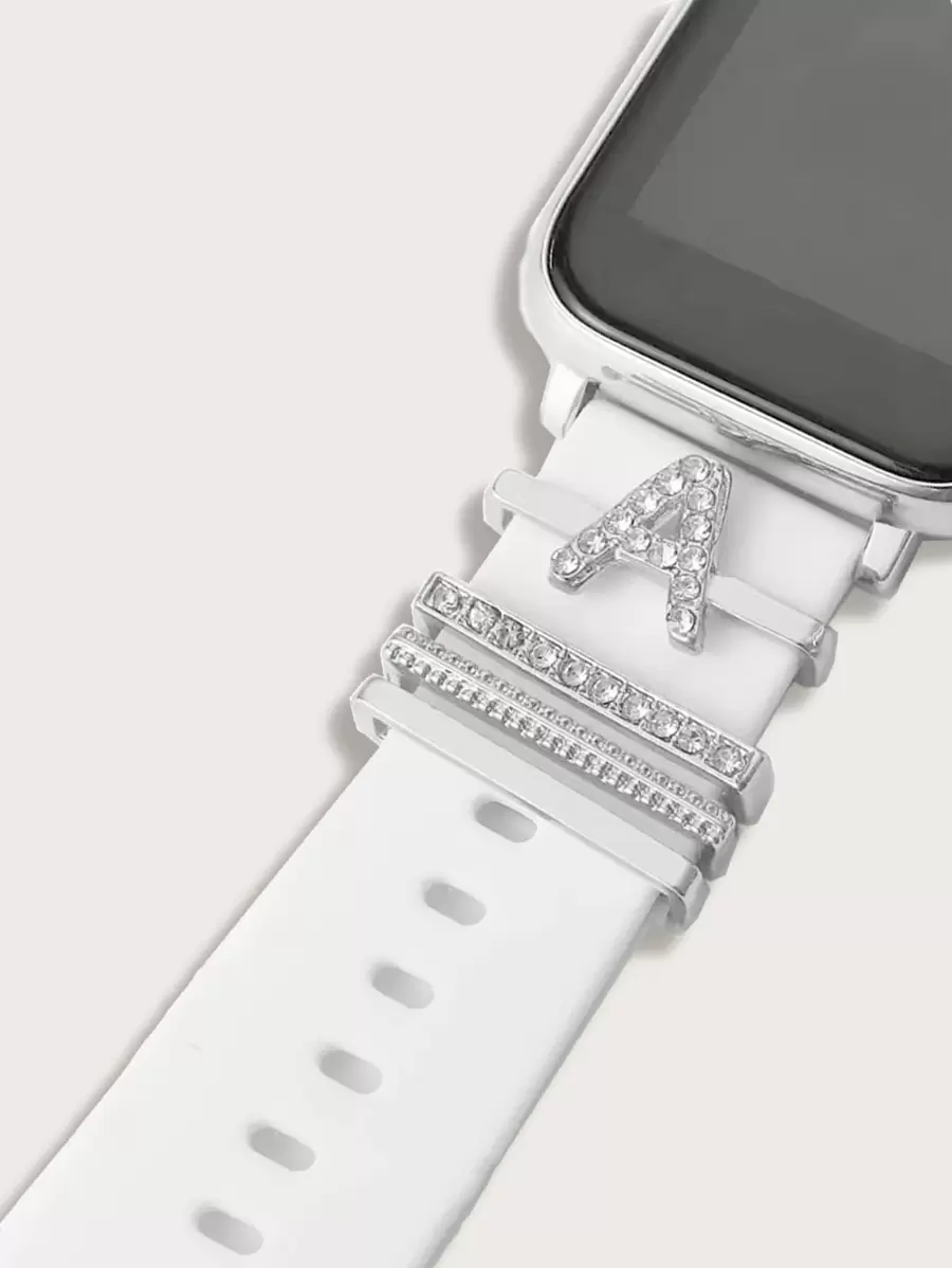 4pcs Letter Graphic Watchband Decorative Ring Loop - Silver - View 1