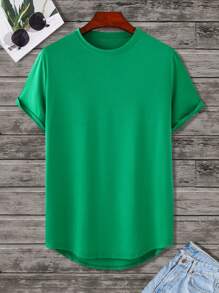 Manfinity Homme Hombres Camiseta bajo curvo - Verde - Ver 1