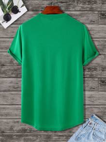 Manfinity Homme Hombres Camiseta bajo curvo - Verde - Ver 2
