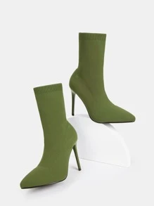 Slip-On Stretch Boots Collection-Stiletto - Army Green - View 7