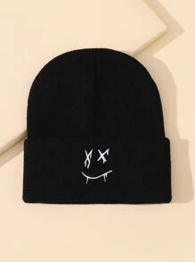 Uomo Espressione Ricamato Beanie Casual - nero - Visualizzare 1