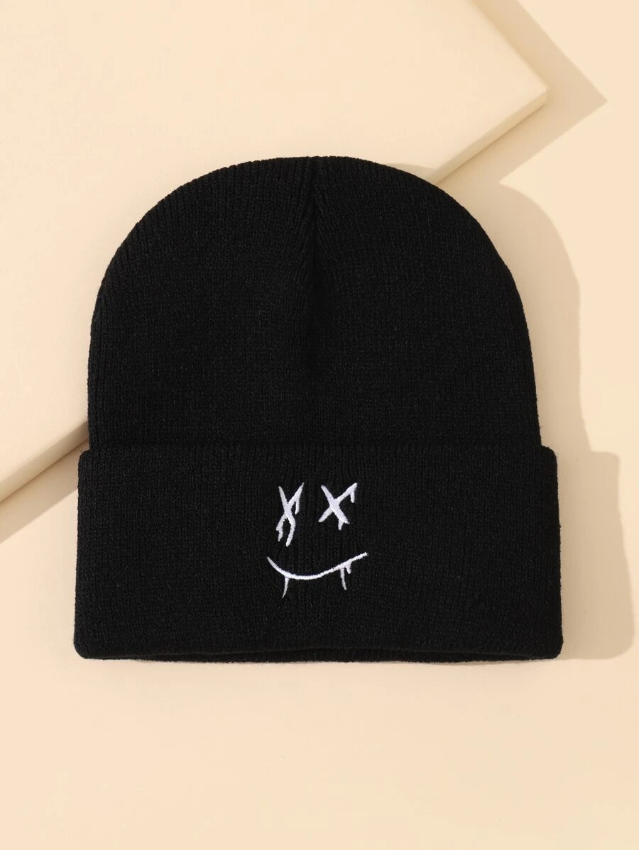 Uomo Espressione Ricamato Beanie Casual - nero - Visualizzare 1