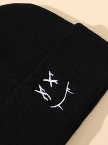 Uomo Espressione Ricamato Beanie Casual - nero - Visualizzare 3