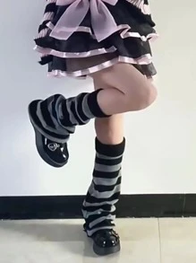 1 đôi Của phụ nữ Đen Và Màu xám Mẫu sọc Y2K Phong cách Máy làm ấm chân , Mùa thu Và Mùa Đông Thời trang Đường phố Vớ - Nhiều màu - Xem 4