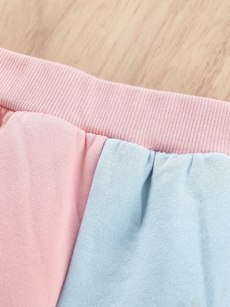 SHEIN Toddler Girls Butterfly Print Two Tone Sweatshirt & Sweatpants - Multicolor - View 5