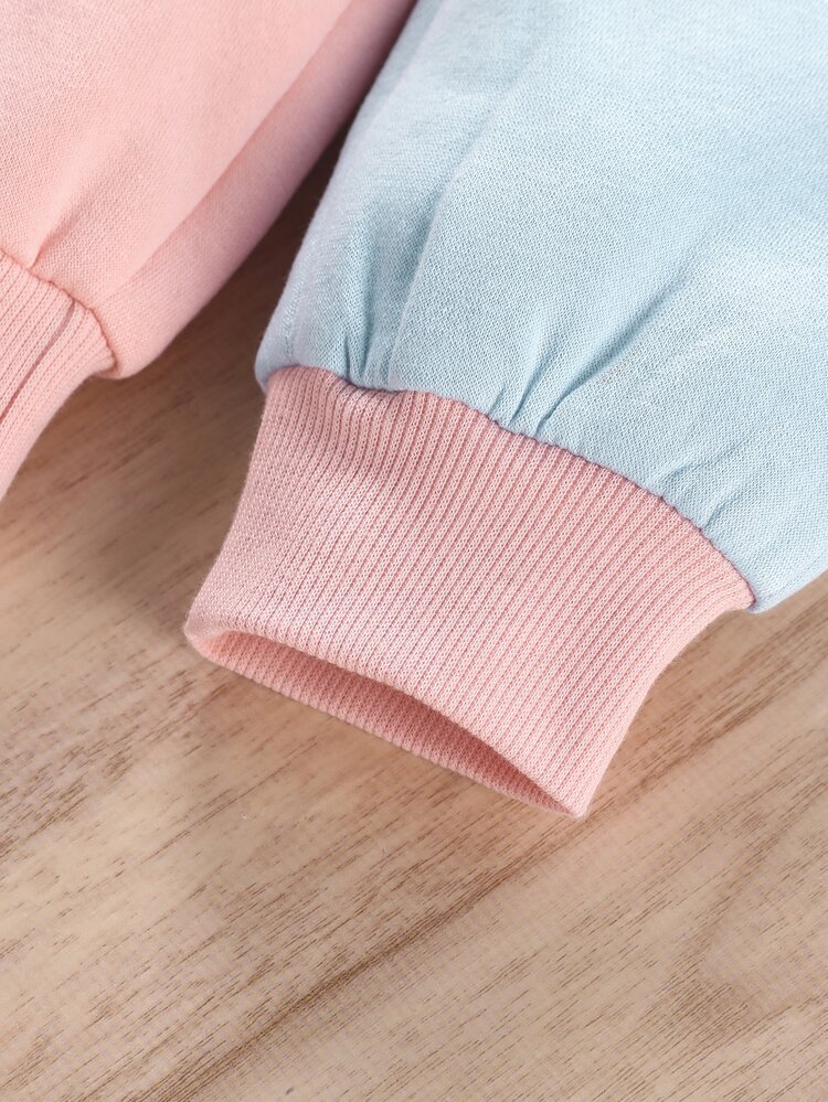 SHEIN Toddler Girls Butterfly Print Two Tone Sweatshirt & Sweatpants - Multicolor - View 3