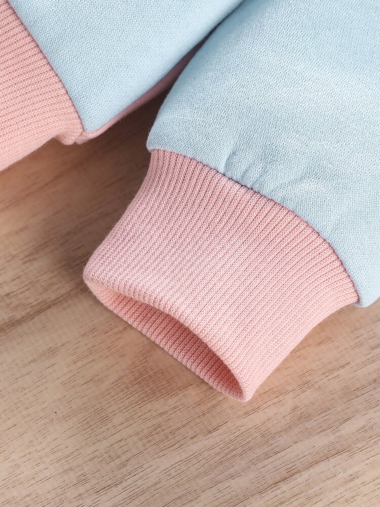 SHEIN Toddler Girls Butterfly Print Two Tone Sweatshirt & Sweatpants - Multicolor - View 4