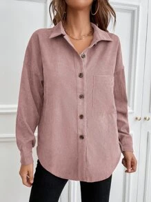 SHEIN LUNE 1入組素色前排扣襯衫 - 藕粉色 - 查看 3