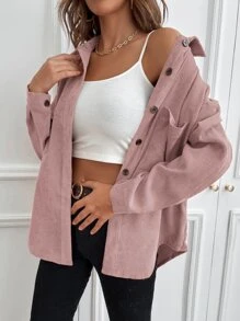SHEIN LUNE 1入組素色前排扣襯衫 - 藕粉色 - 查看 4