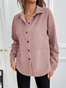 SHEIN LUNE 1入組素色前排扣襯衫 - 藕粉色 - 查看 5