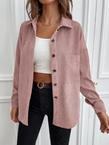 SHEIN LUNE 1入組素色前排扣襯衫 - 藕粉色 - 查看 6