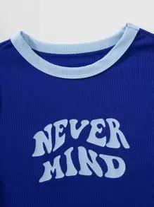 SHEIN Unity Slogan Graphic Contrast Trim Bodysuit - Blue - View 4