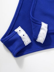 SHEIN Unity Slogan Graphic Contrast Trim Bodysuit - Blue - View 7