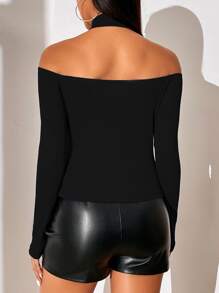 SHEIN Privé Solid Criss Cross Halter Neck Tee